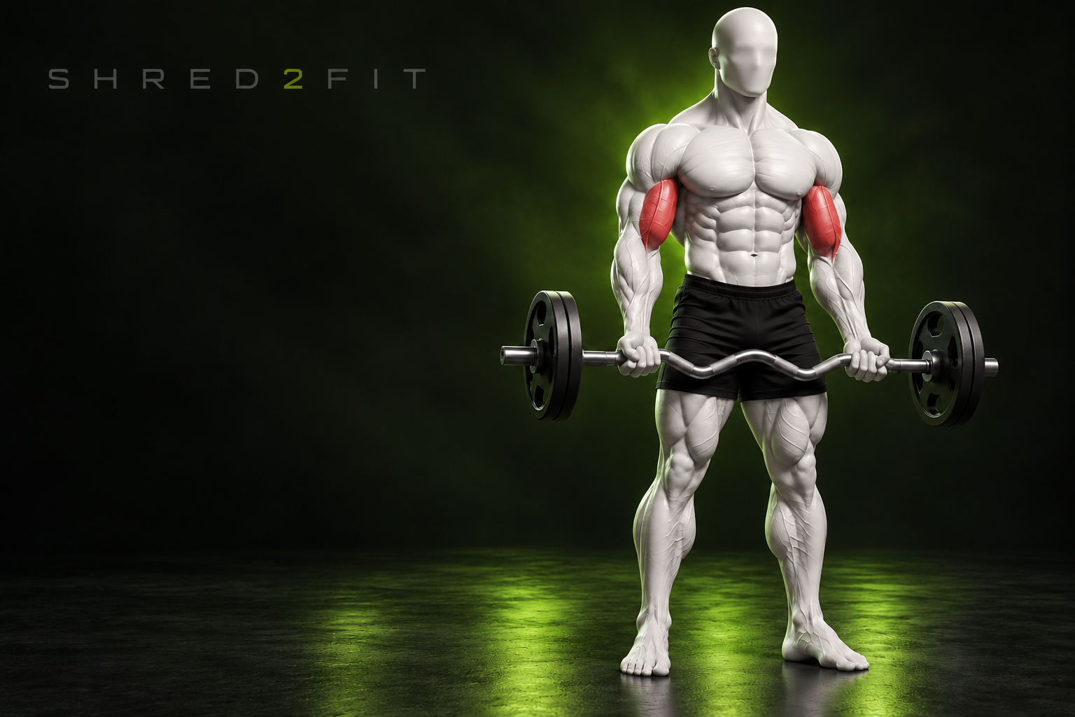 3D anatomical fitness figure with highlighted biceps